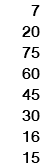 7 20 75 60 45 30 16 15