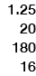 1.25 20 180 16